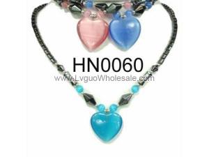 Colored Opal Beads Heart Pendant Hematite Beads Stone Chain Choker Fashion Women Necklace